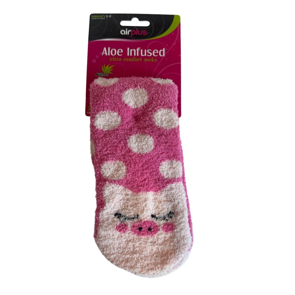 Airplus Aloe Infused Ultra Comfort Socks Pink Polka Dot Pig Women Size 5-11 NEW